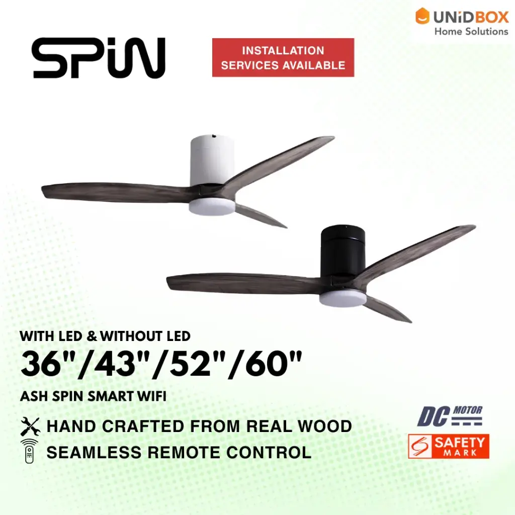 SPIN Timber Series Ash Wood 36"/43"/52"/60" DC Ceiling Fan Smart Wifi - Variant Main Image