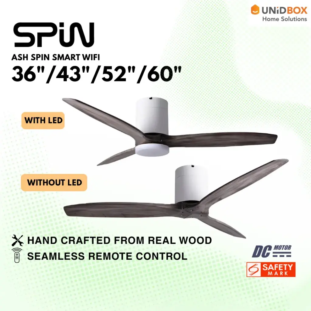 SPIN Timber Series Ash Wood 36"/43"/52"/60" DC Ceiling Fan Smart Wifi - Variant Main Image