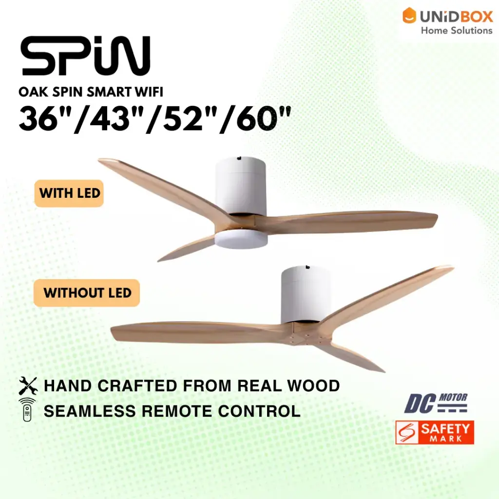 SPIN Timber Series Oak Wood 36"/43"/52"/60" DC Ceiling Fan Smart Wifi - Variant Main Image