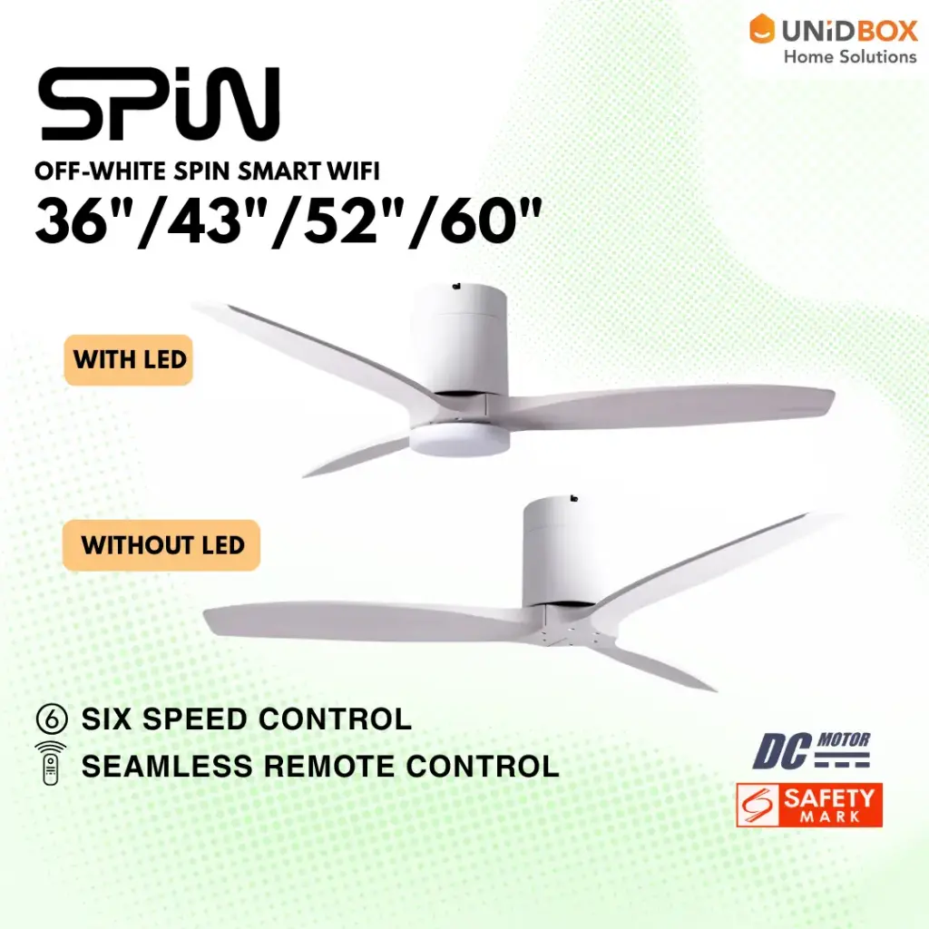 SPIN Timber Series Off White 36"/43"/52"/60" DC Ceiling Fan Smart Wifi - Variant Main Image
