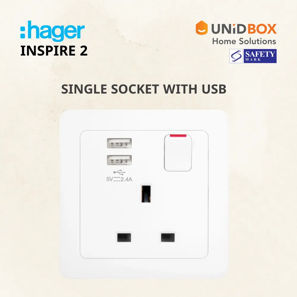 Hager Inspire 2 High Quality Socket with 2x USB [White/Noble Bronze/Knight Black/Elegant Gold/Aurora Silver] - Variant Main Image