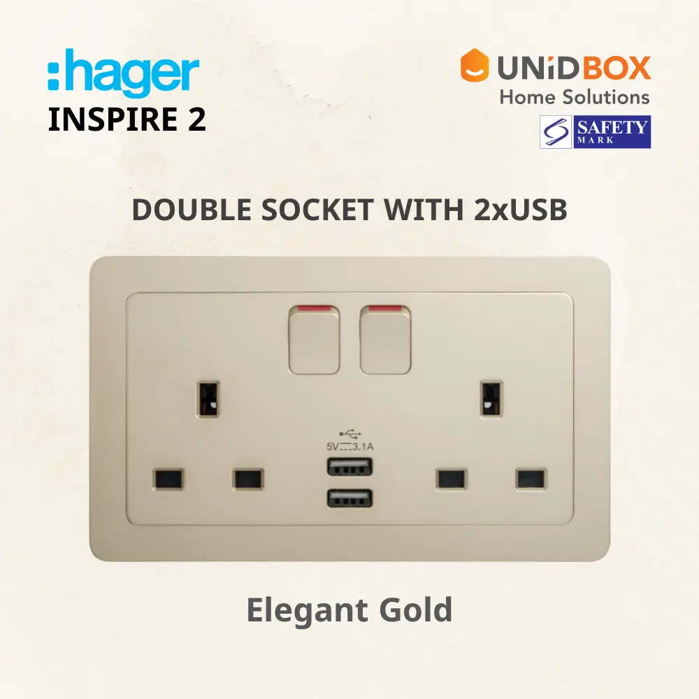 Hager Inspire 2 High Quality Socket with 2x USB [White/Noble Bronze/Knight Black/Elegant Gold/Aurora Silver] - Variant Main Image