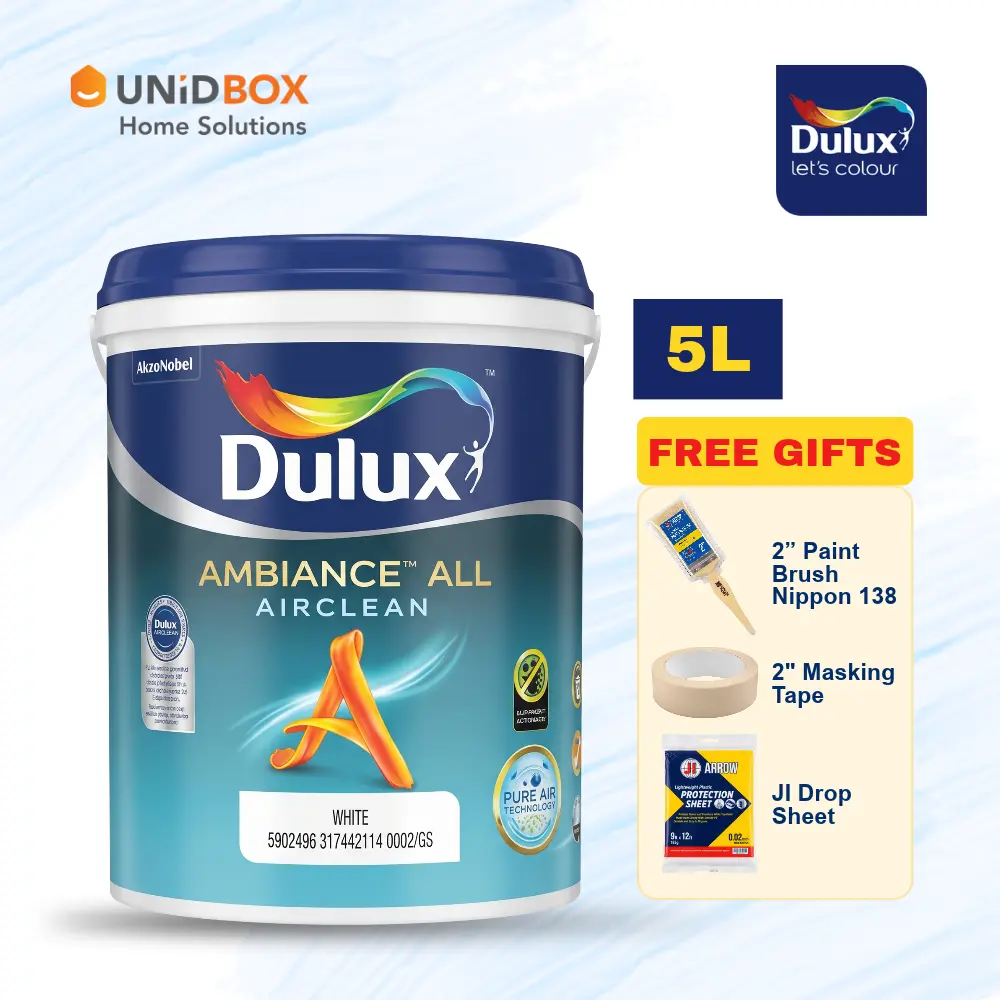 DULUX Ambiance All AirClean Interior Wall Paint 5L White | Anti-Mould & Washable