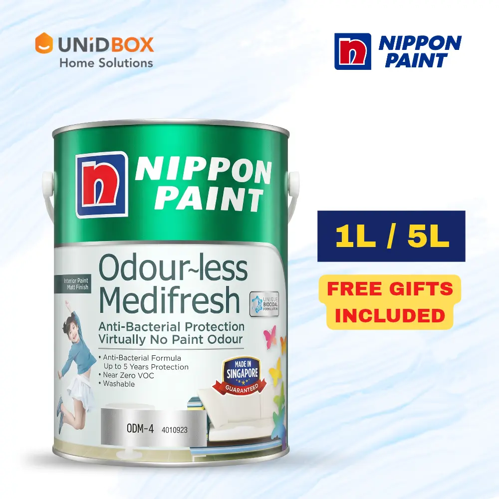 NIPPON PAINT Odour-less Medifresh Interior Wall Paint 1L / 5L | Air Purifying & Anti-Bacterial (Only Dark Colours)