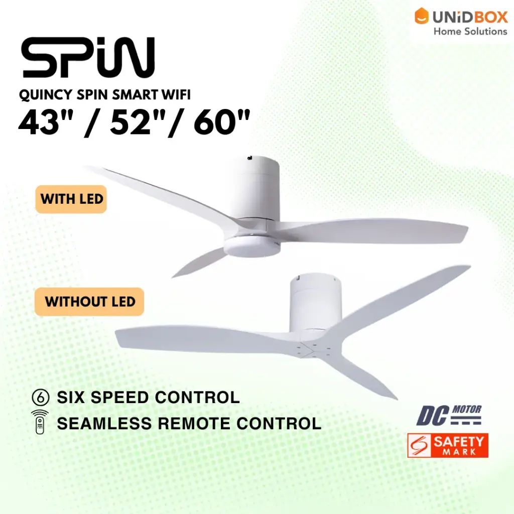 SPIN Quincy 43"/52"/60" DC Ceiling Fan (Pearl White)