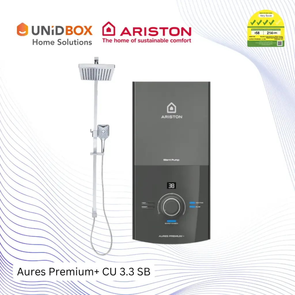 ARISTON Aures Premium+ 3.3 Instant Water Heater with Rain Shower (Grey)