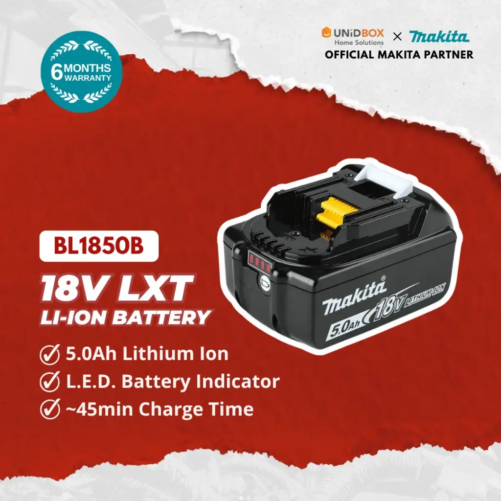 MAKITA 18V LXT Li‑Ion Battery - BL1850B (5.0Ah) / BL1860B (6.0Ah)