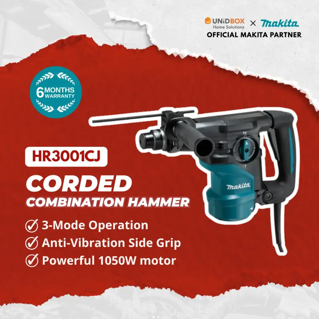 MAKITA HR3001CJ 30mm Corded Combination Hammer (AVT)