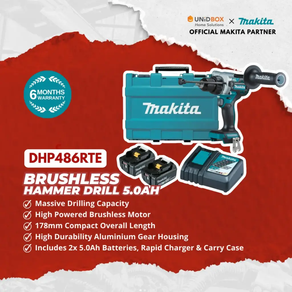MAKITA DHP486RTE 18V Brushless Hammer Driver Drill (5.0Ah)