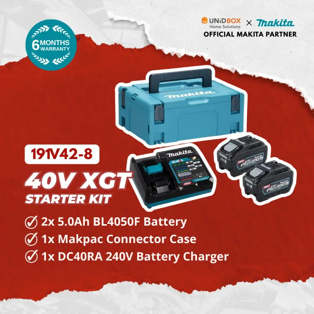 MAKITA 40V XGT Starter Kit — BL4050F (2×) + DC40RA Charger (191V42-8) BL4040DC1 