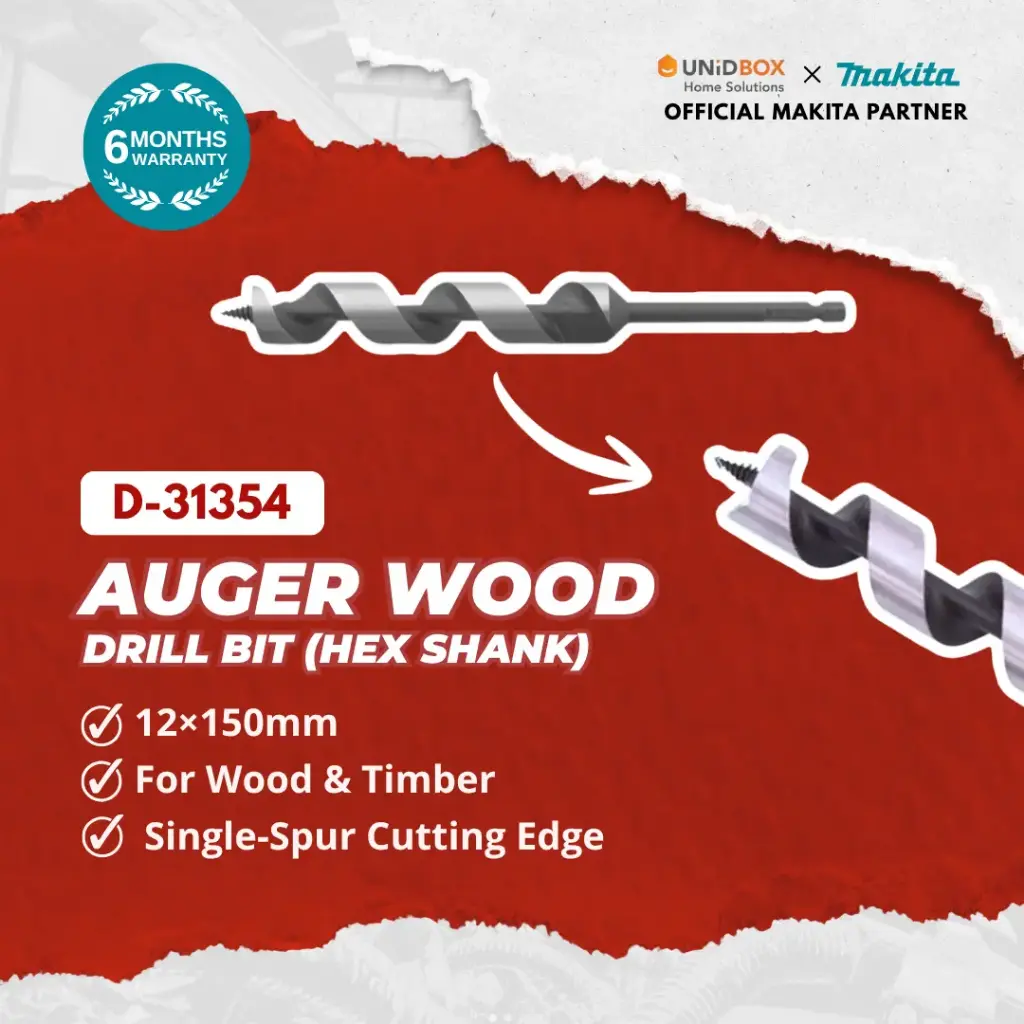 MAKITA Single Spur Auger Wood Drill Bit 12×150mm (Hex Shank) 20×200mm (1/4" Hex) D-31354 D-31398