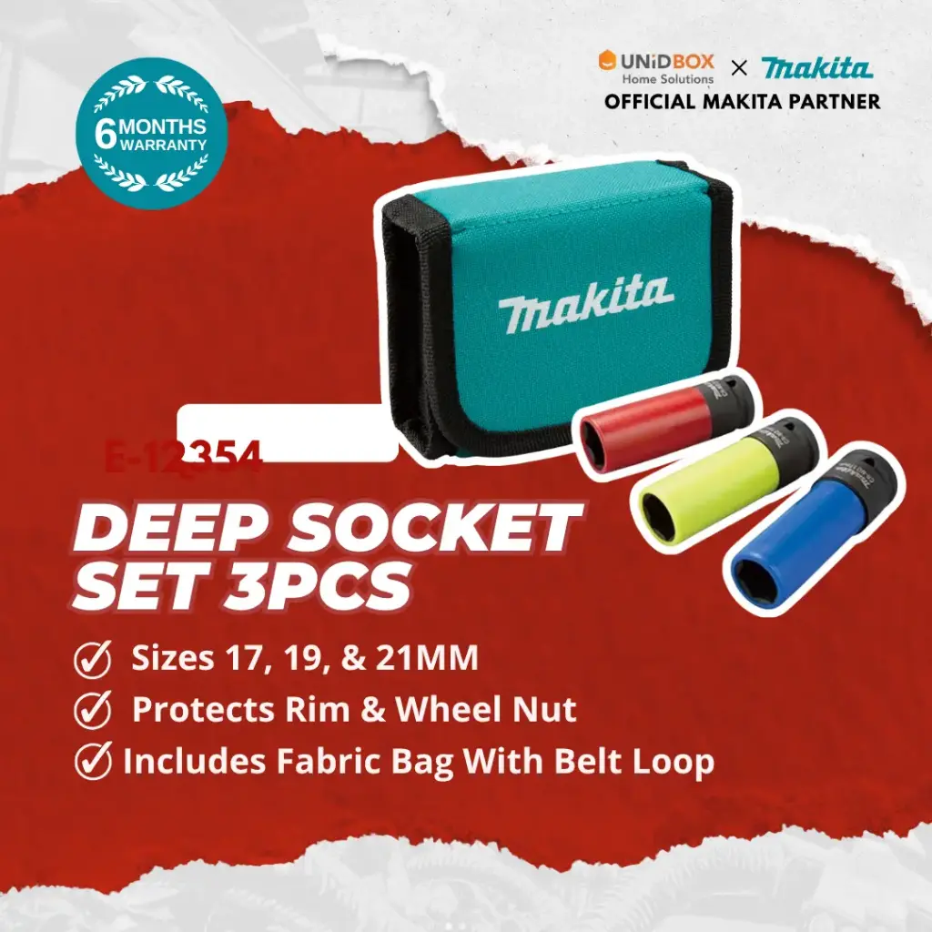 MAKITA Deep Socket Set For Wheel Nuts 3pcs (Textile Case) E-12354