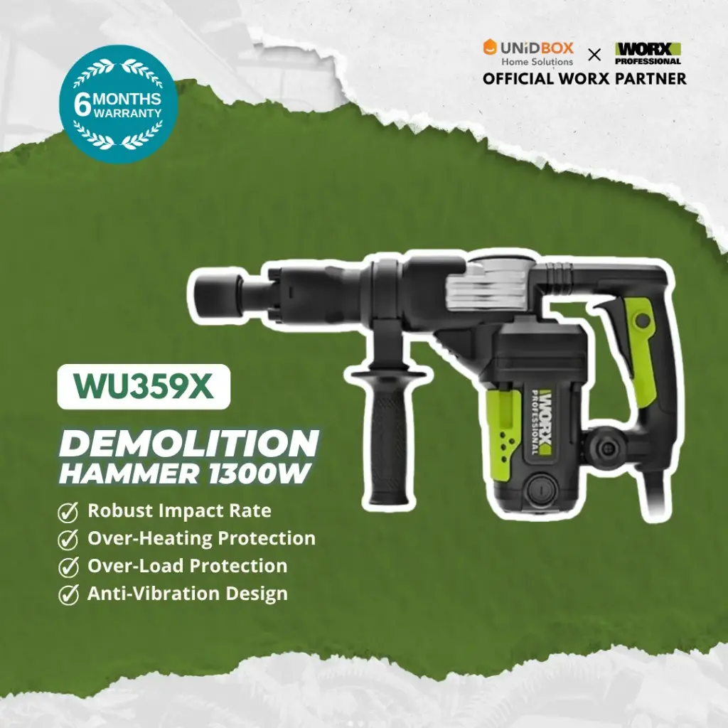 WORX WU359X Demolition Hammer Electric Pick 5kg (1300W, Heavy Duty)