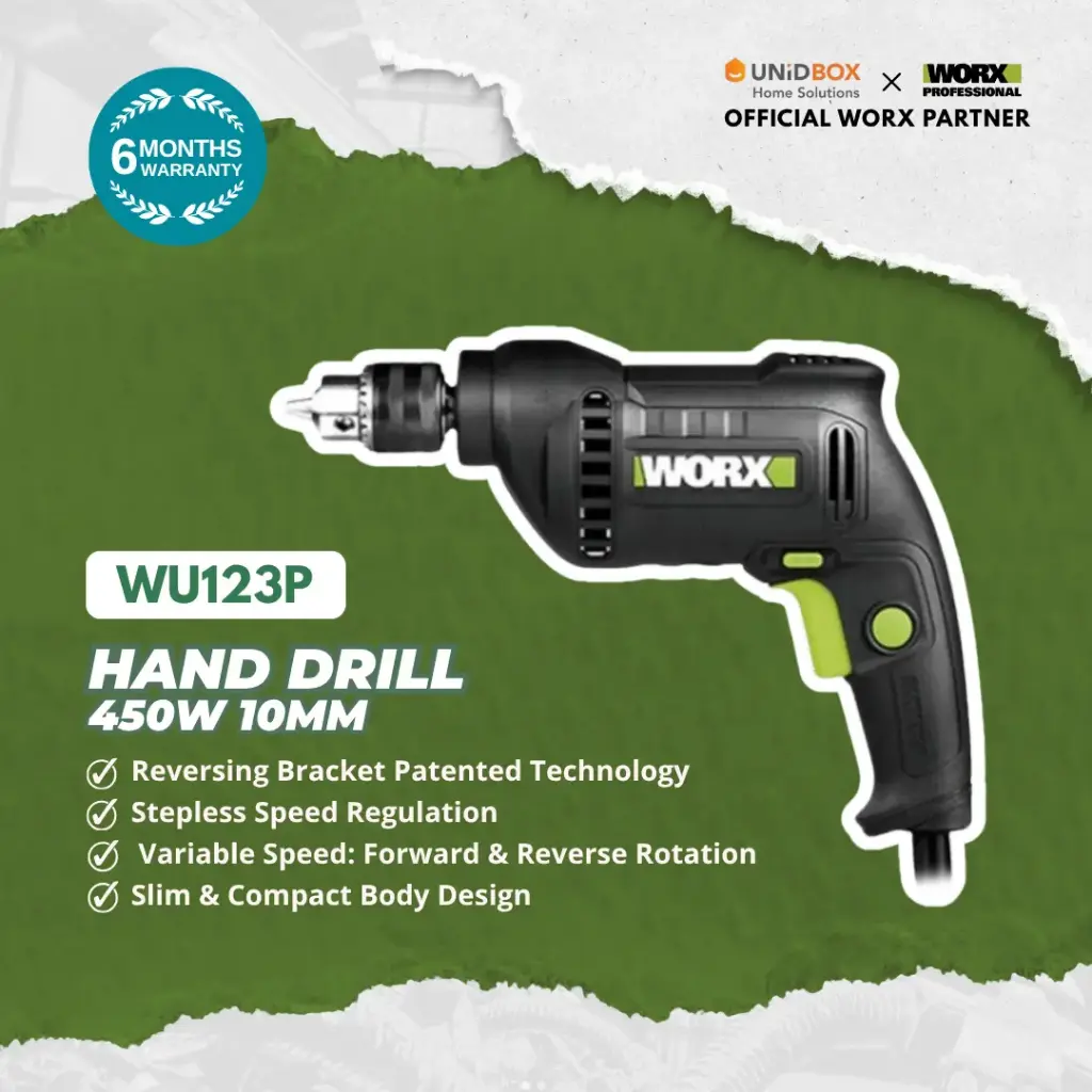 WORX WU123P 450W 10mm Hand Drill (Variable Speed, Compact)