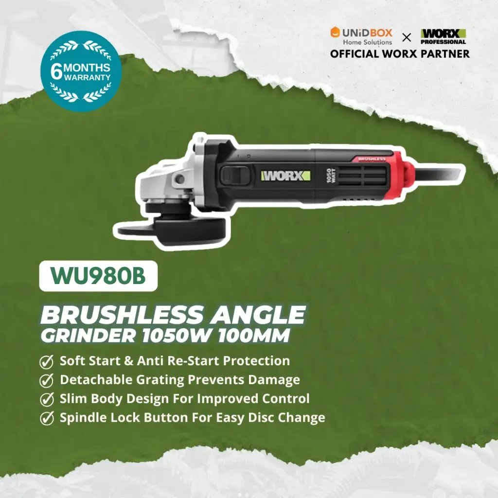 WORX WU980B Brushless Angle Grinder 100mm (1050W, Slim Body)