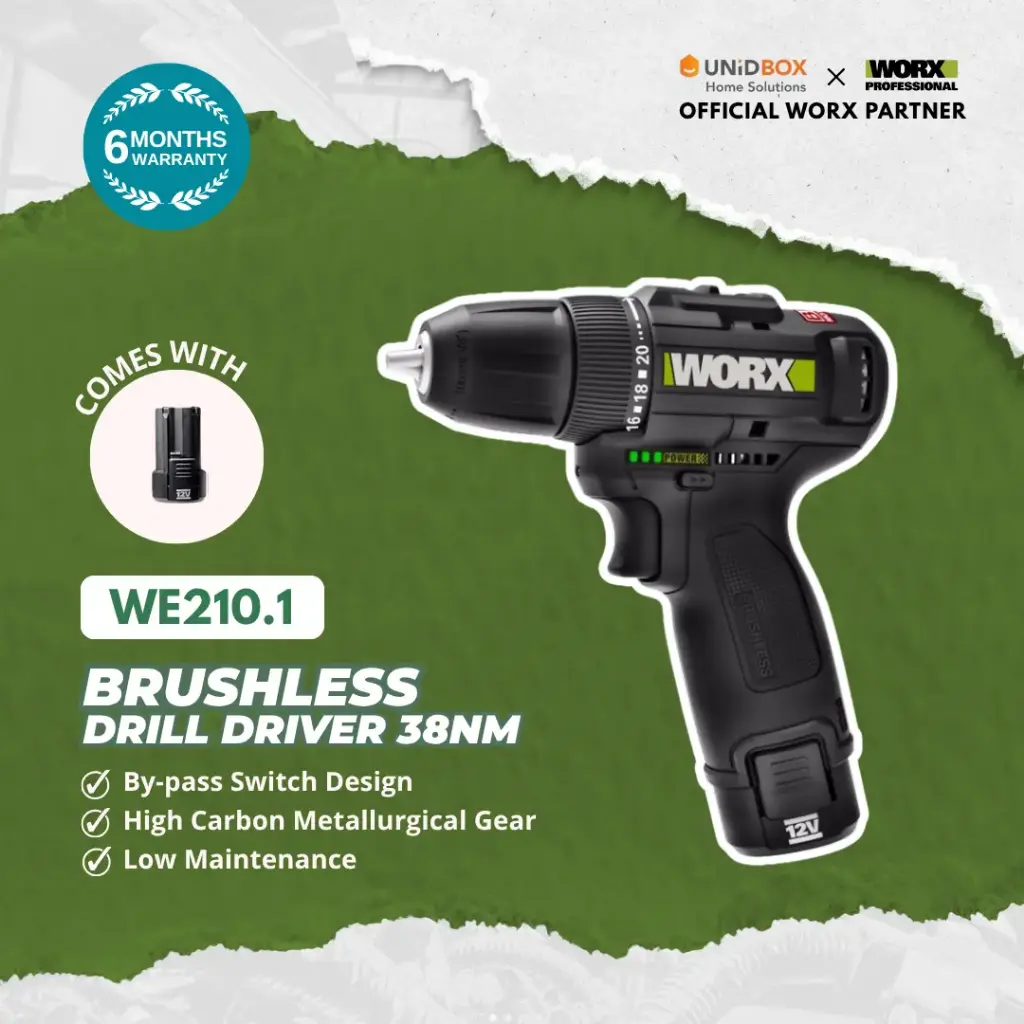 WORX WE210.1 12V Brushless Drill Driver 10mm (38Nm, 1 Battery Set)