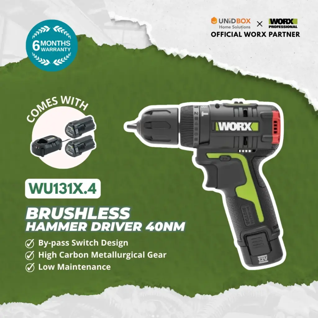 WORX WU131X.4 12V Brushless Hammer Drill 10mm (40Nm, 2 Batteries + Accessories)
