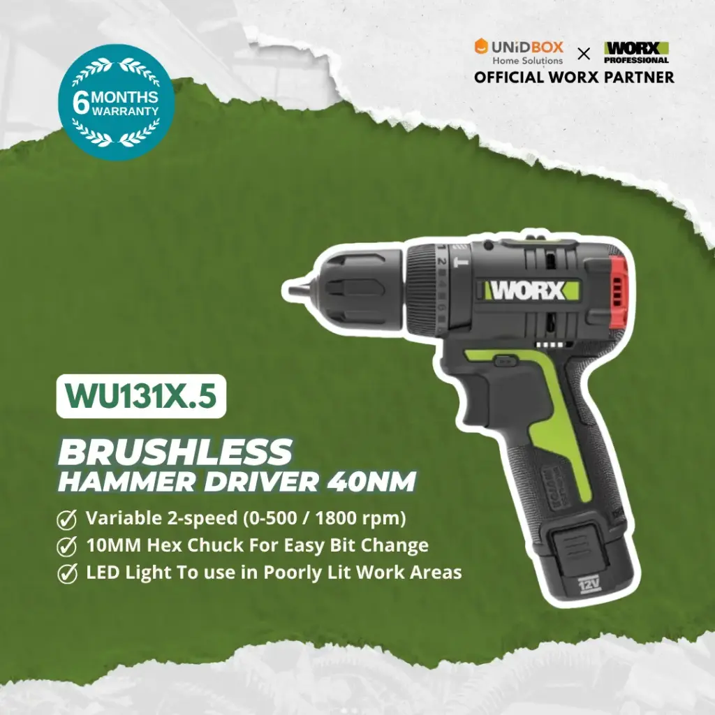WORX WU131X.5 12V Brushless Hammer Drill 10mm (40Nm, Compact)
