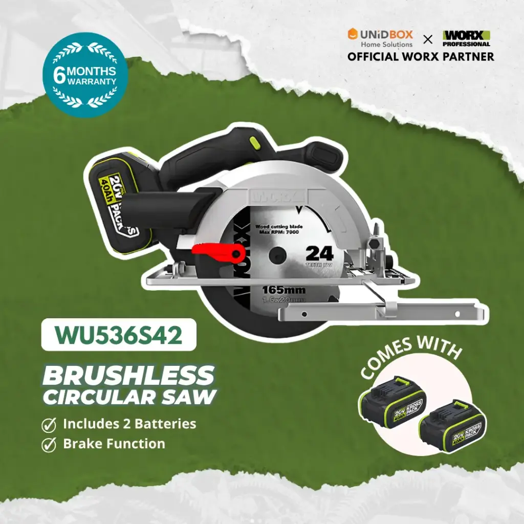 WORX WU536S42 20V Brushless Circular Saw 165mm (2 Batteries, 4.0Ah)