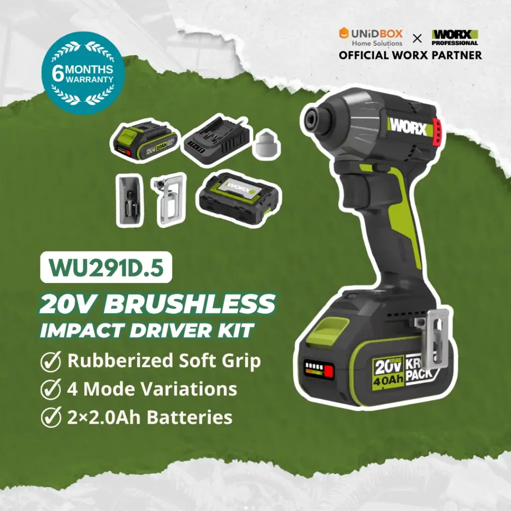 WORX WU291D.5 20V Brushless Impact Driver Kit (2×2.0Ah Batteries, 230Nm)
