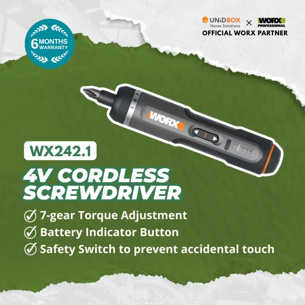 WORX WX242.1 4V Cordless Screwdriver (6.35mm, Compact)
