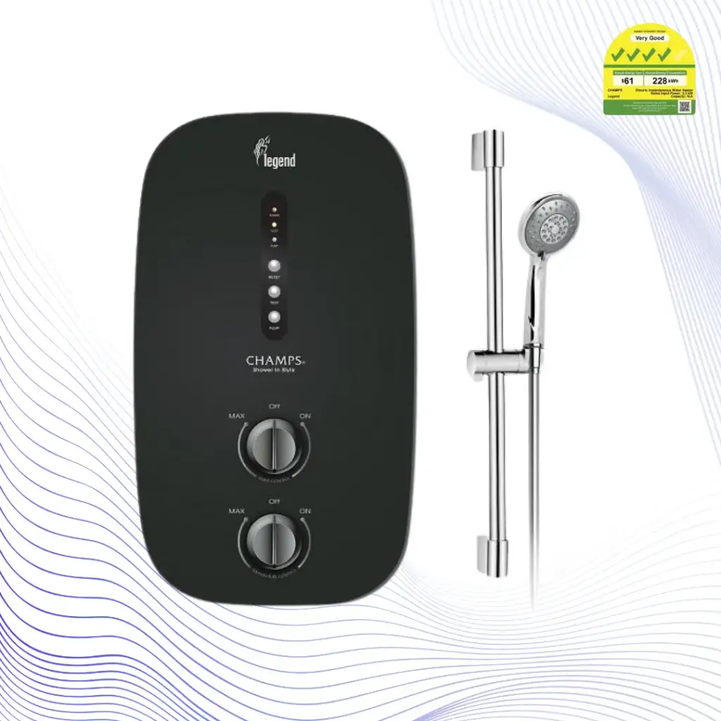 CHAMPS Legend Instant Water Heater Hand Shower Set (White/ Black)