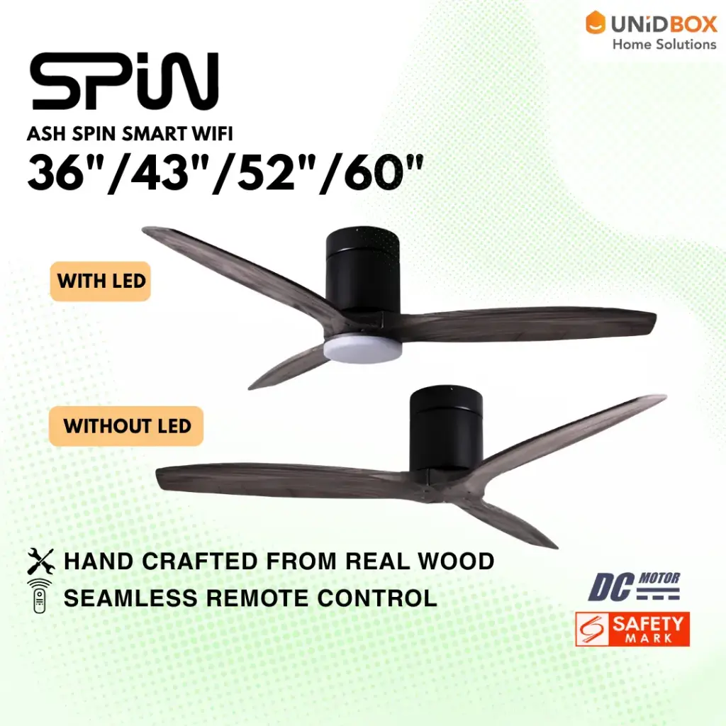 SPIN Timber Series Ash Wood 36"/43"/52"/60" DC Ceiling Fan Smart Wifi