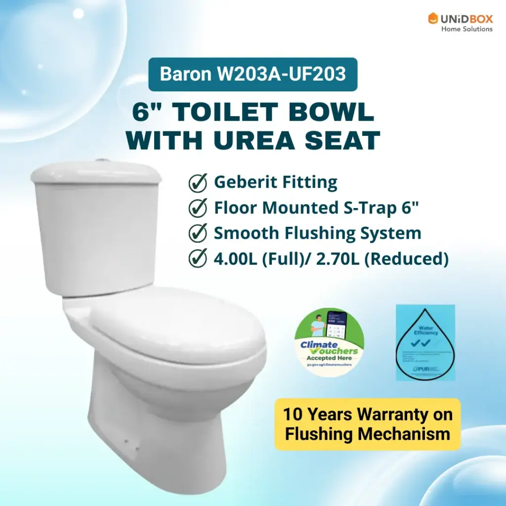 BARON W203A-UF203 6-Inch S-Trap Two-Piece Toilet Bowl | Urea Soft-Close Seat
