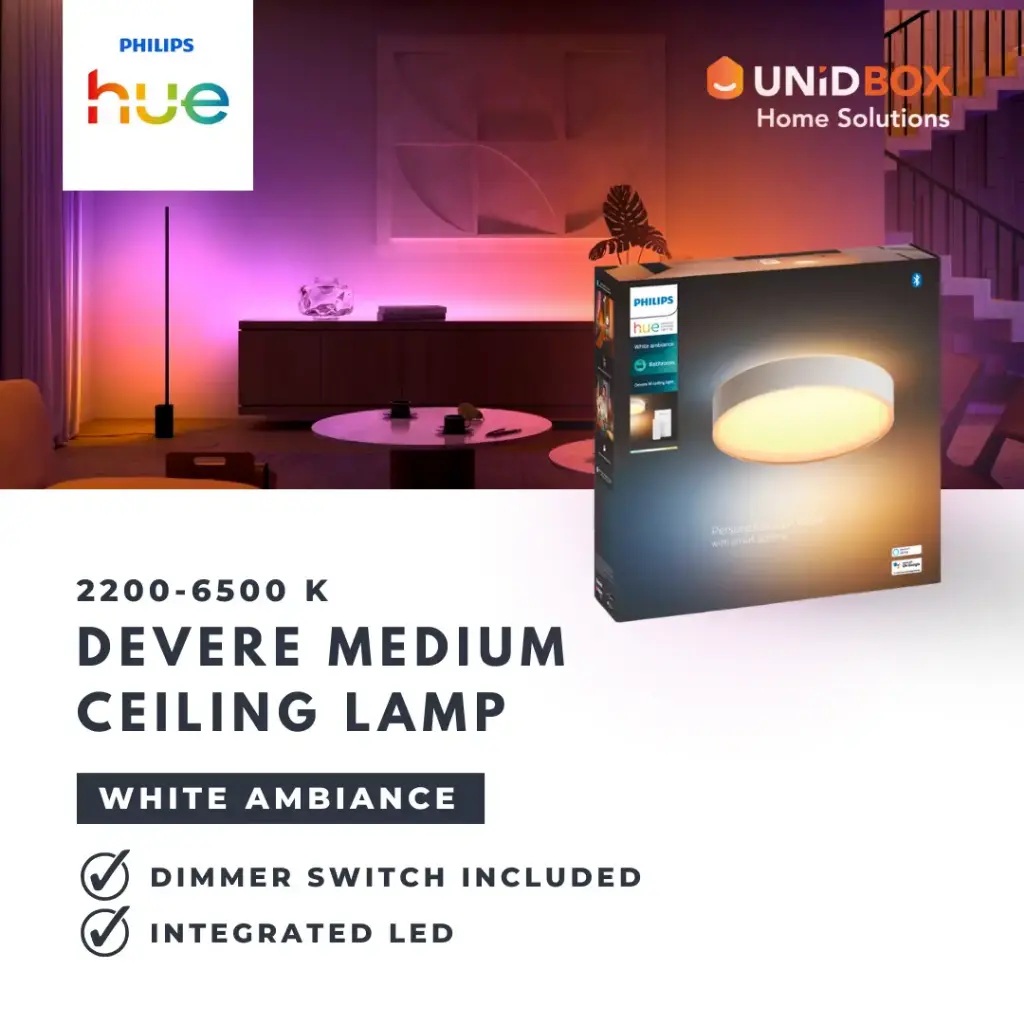 Philips Hue Devere Medium White Ambiance Smart Ceiling Light | 2450lm | IP44 Light