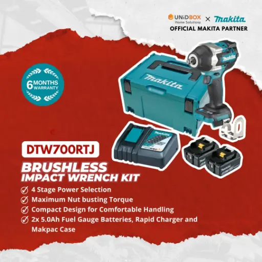 [08-12-00242] MAKITA DTW700RTJ 18V Brushless Impact Wrench (700Nm, 5.0Ah)