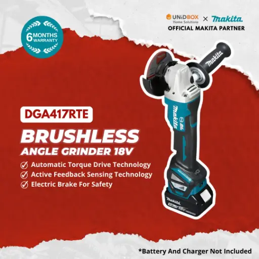 [08-13-00011] MAKITA DGA417RTE 18V Brushless Angle Grinder (100mm, 5.0Ah)