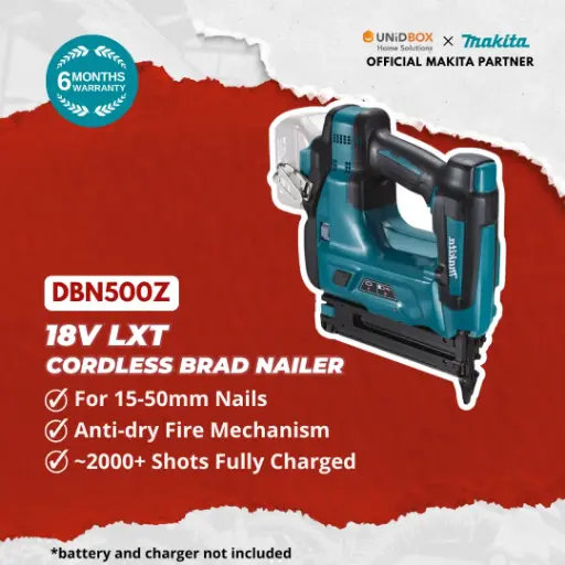 [09-23-00015] MAKITA DBN500Z 18V LXT Cordless Brad Nailer 50mm (Bare Unit)