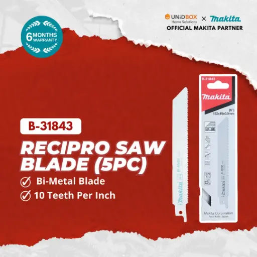 [09-15-00134] MAKITA Reciprocating Saw Blade 152mm 10TPI (5pcs) B-31843