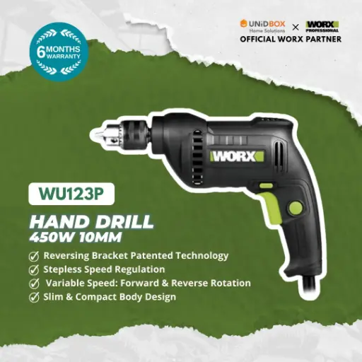 [08-04-00001] WORX WU123P 450W 10mm Hand Drill (Variable Speed, Compact)