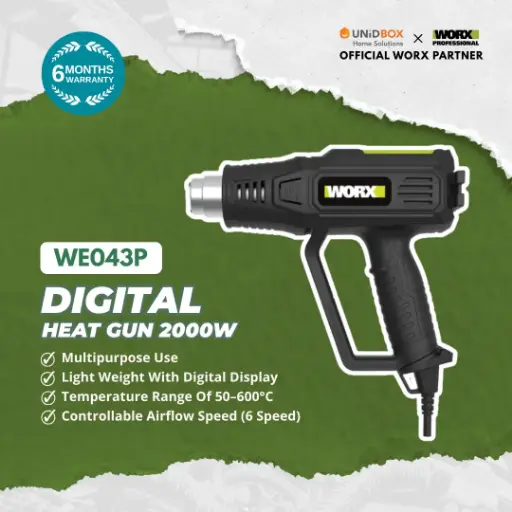 [08-05-00014] WORX WE043P Digital Heat Gun 2000W (6‑Speed, Digital Display)