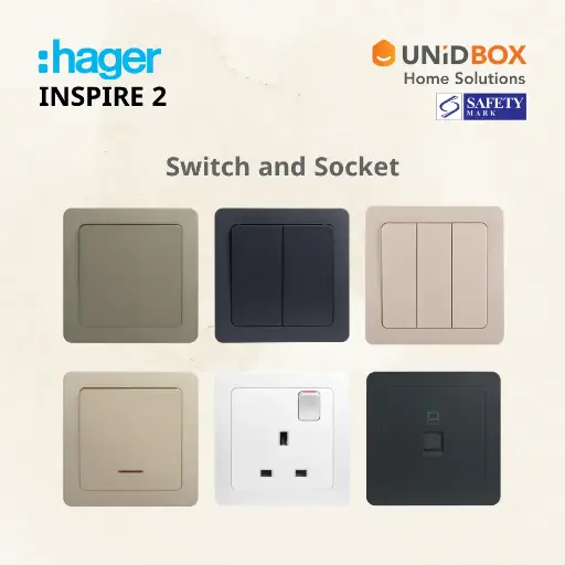 Hager Inspire 2 High Quality Switch and Socket [Noble Bronze/Knight Black/Elegant Gold/Aurora Silver]