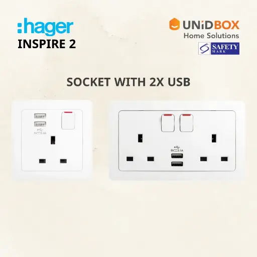 Hager Inspire 2 High Quality Socket with 2x USB [White/Noble Bronze/Knight Black/Elegant Gold/Aurora Silver]