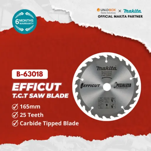[09-15-00067] MAKITA T.C.T Saw Blade Efficut Wood (165mm, 25T, B-63018)