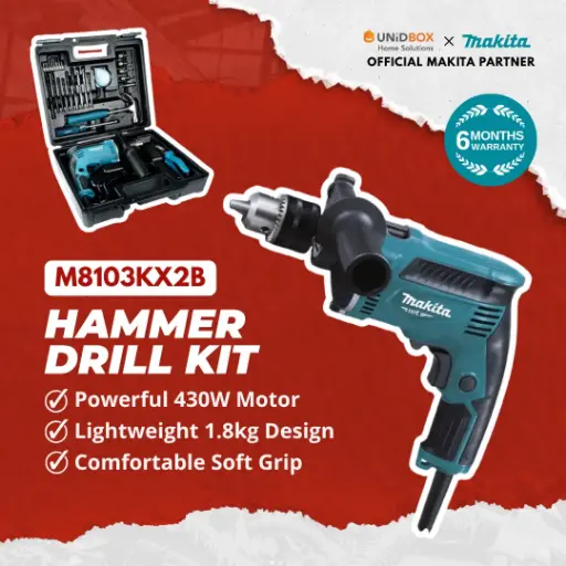 [08-04-00039] MAKITA M8103KX2B 13mm Hammer Drill Kit (with accessories)
